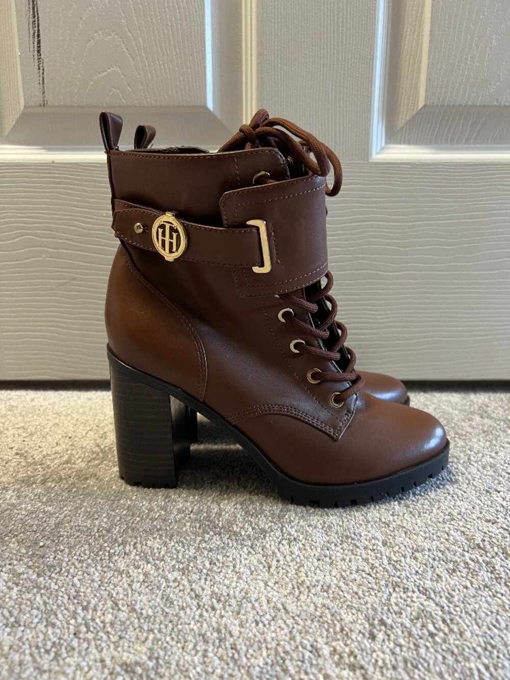 Tommy Hilfiger Brown Lace-Up Combat Boots 7M